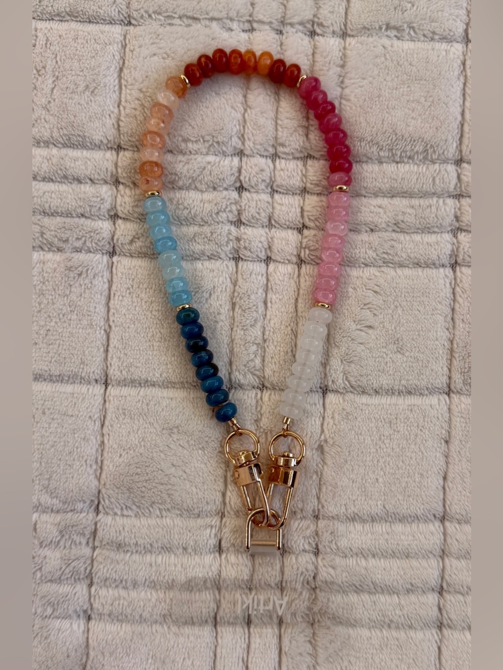 Glass Beaded Multicolor Phone/Accessories Strap - Gold Hardware